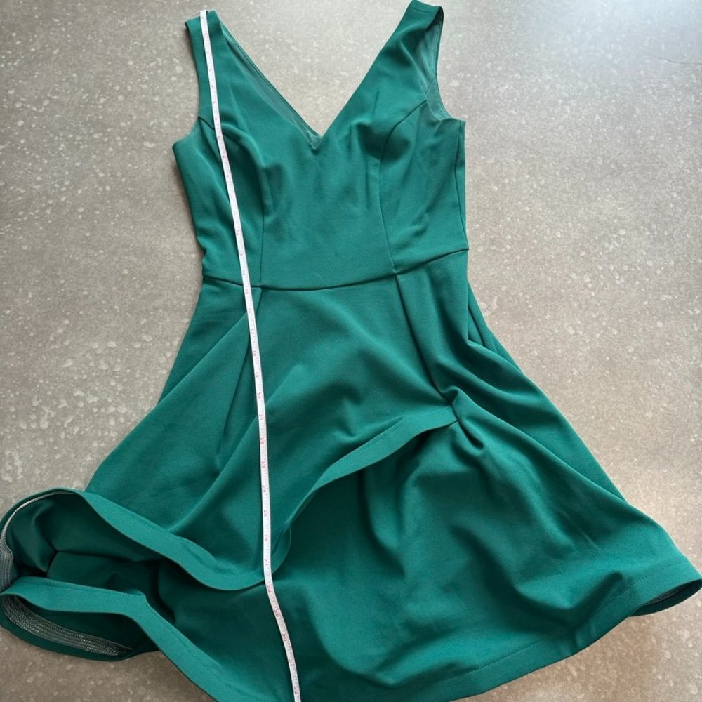 By & By Emerald Green Fit & Flare Dress – Sleeveless V-Neck Party Dress - Picture 13 of 16